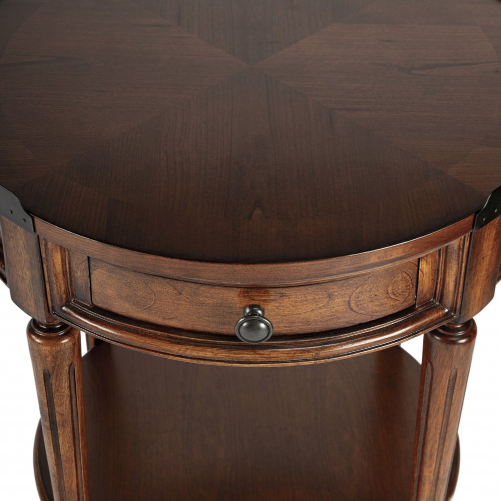 26" Medium Brown Manufactured Wood Round End Table With Drawer And Shelf HomeRoots