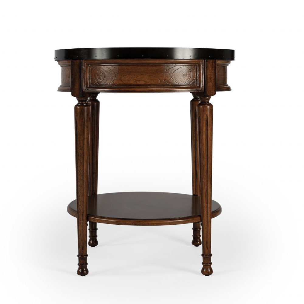 26" Medium Brown Manufactured Wood Round End Table With Drawer And Shelf HomeRoots
