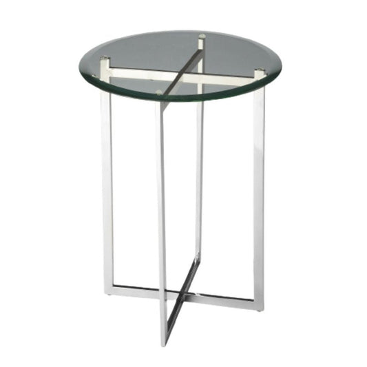 21" Clear And Silver Glass and Stainless Steel Round End Table HomeRoots
