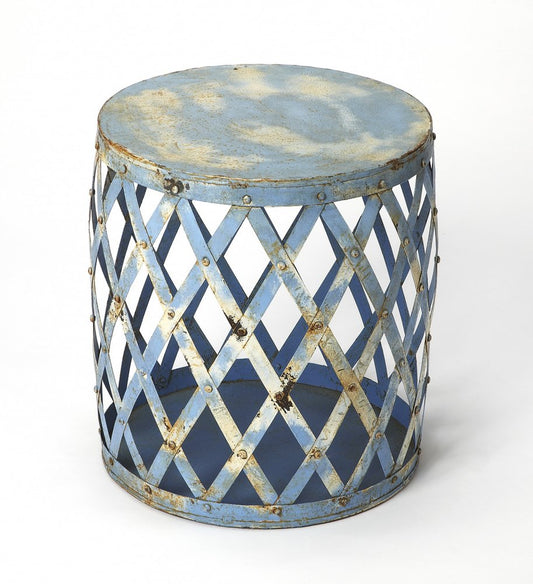 17" Rustic Blue Iron Lattice Round Top End Table HomeRoots