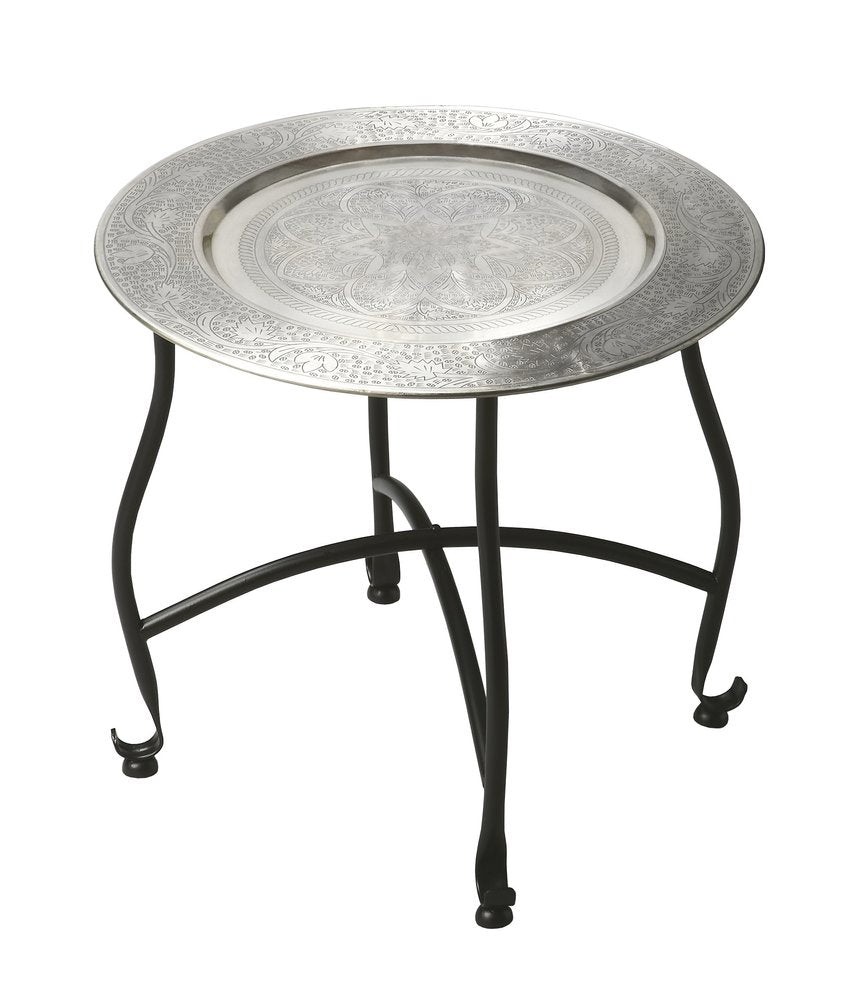 14" Black And Silver Aluminum Round End Table HomeRoots