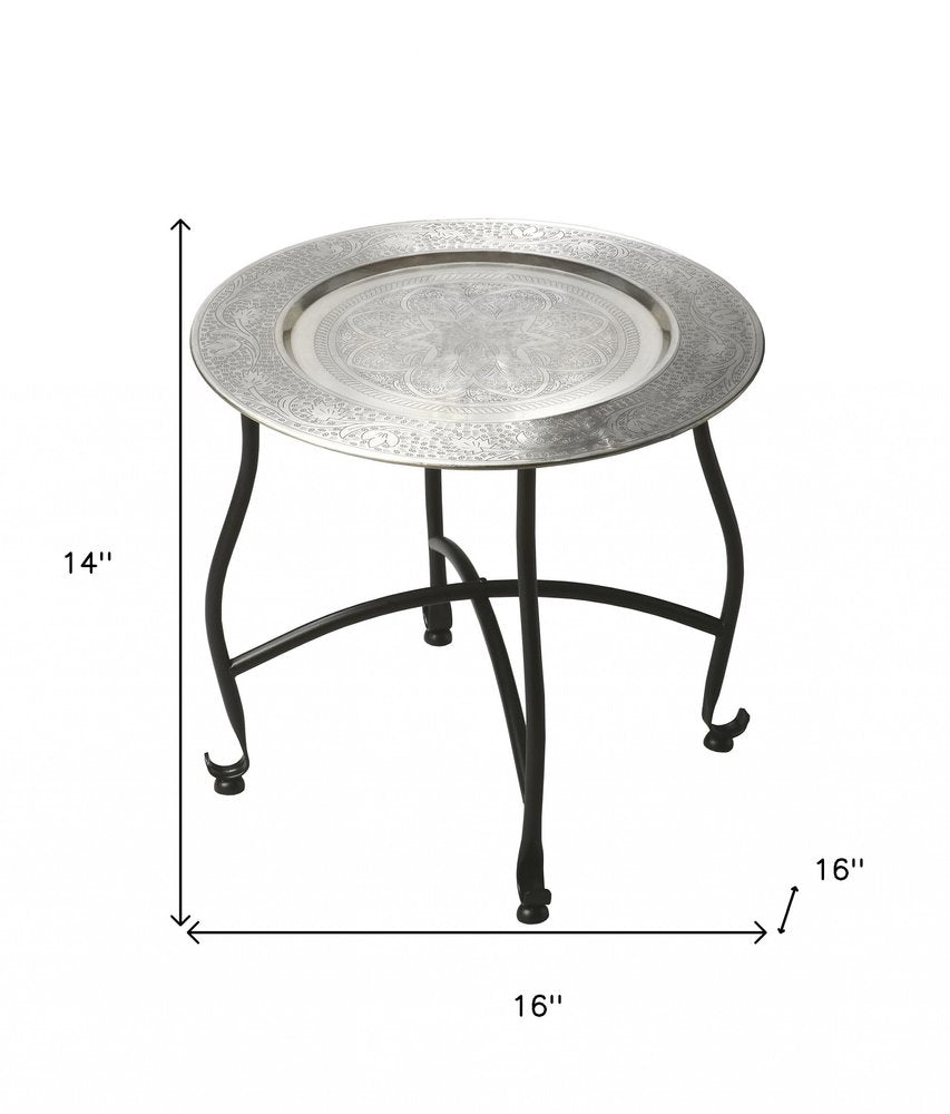14" Black And Silver Aluminum Round End Table HomeRoots