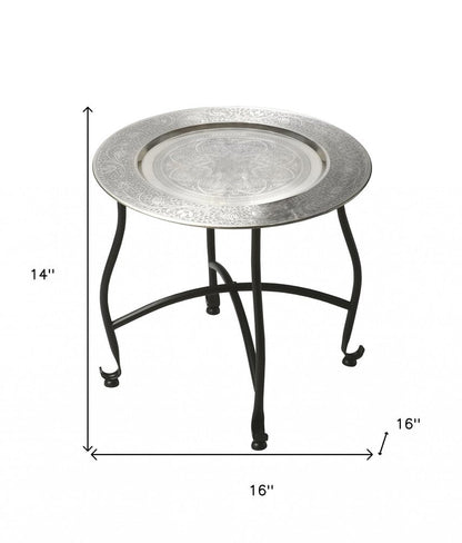 14" Black And Silver Aluminum Round End Table HomeRoots