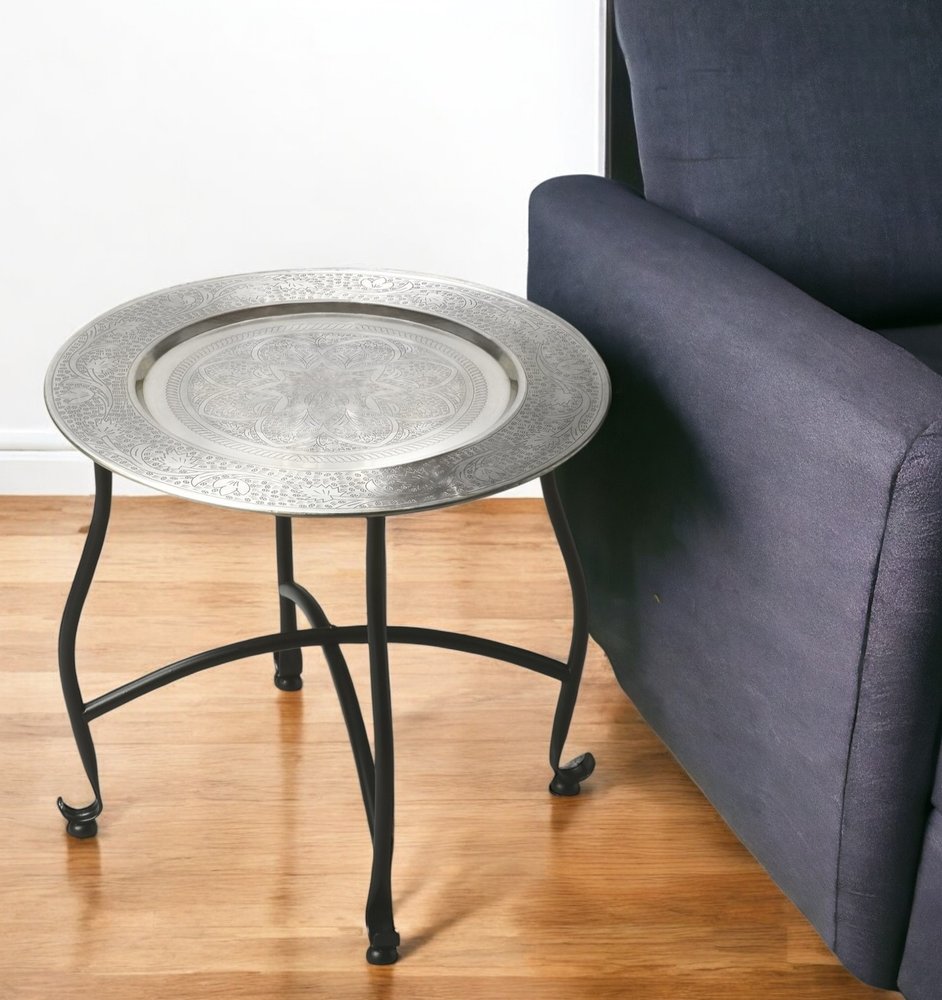 14" Black And Silver Aluminum Round End Table HomeRoots