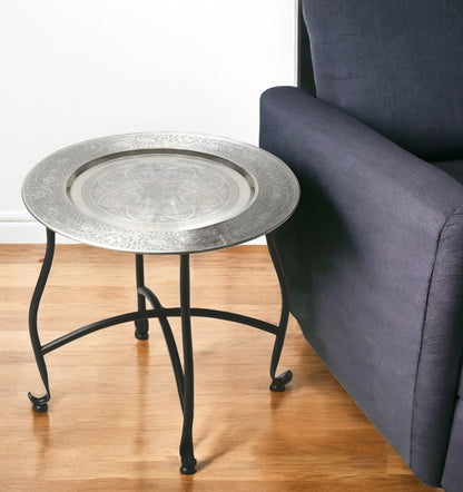 14" Black And Silver Aluminum Round End Table HomeRoots