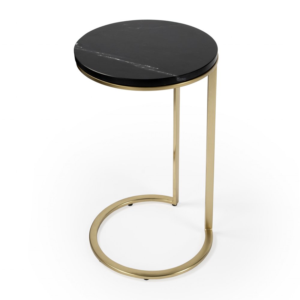 28" Black Marble Round End Table HomeRoots