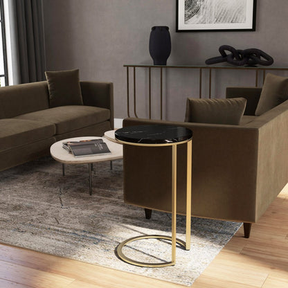 28" Black Marble Round End Table HomeRoots