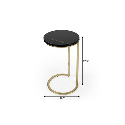 28" Black Marble Round End Table HomeRoots