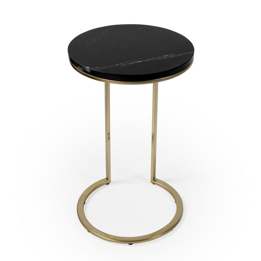 28" Black Marble Round End Table HomeRoots