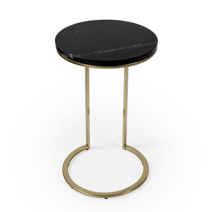 28" Black Marble Round End Table HomeRoots