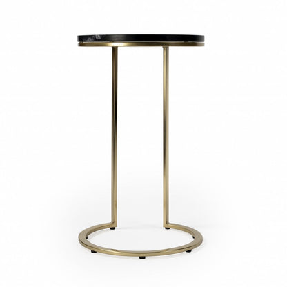 28" Black Marble Round End Table HomeRoots