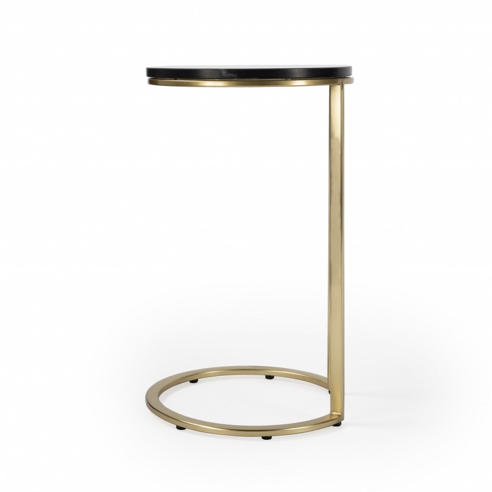 28" Black Marble Round End Table HomeRoots