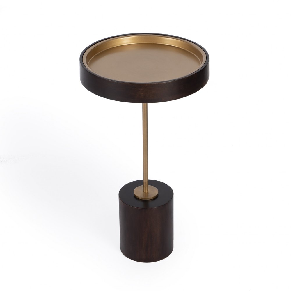 22" Black And Rosegold Solid Wood Round End Table HomeRoots