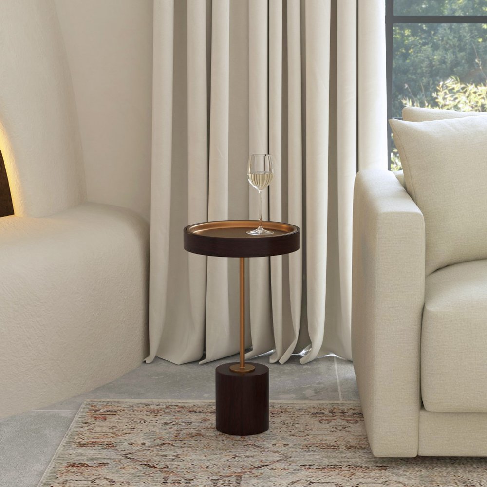22" Black And Rosegold Solid Wood Round End Table HomeRoots