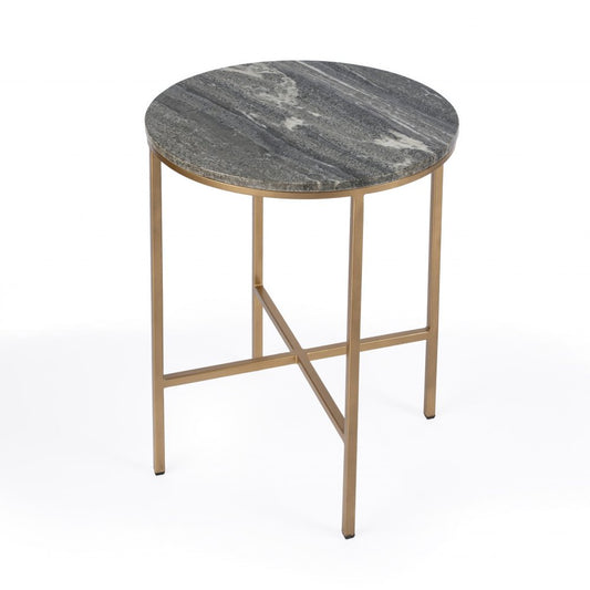 23" Brass And Gray Marble Round End Table HomeRoots