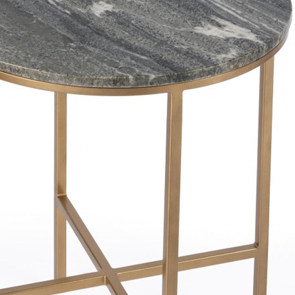 23" Brass And Gray Marble Round End Table HomeRoots
