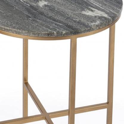 23" Brass And Gray Marble Round End Table HomeRoots