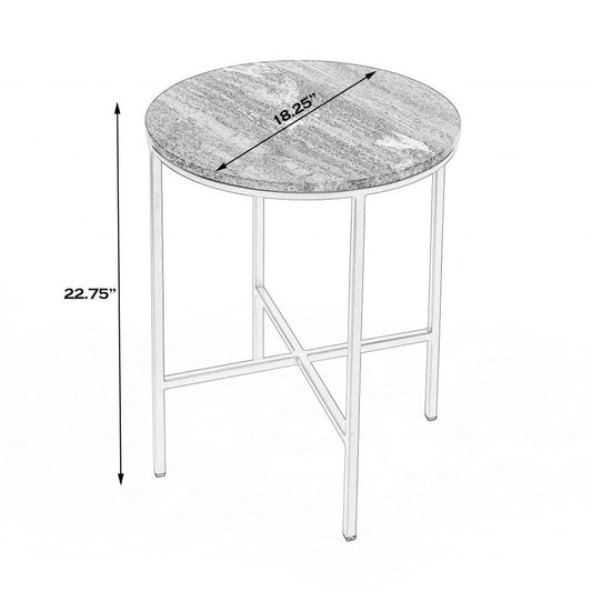 23" Brass And Gray Marble Round End Table HomeRoots