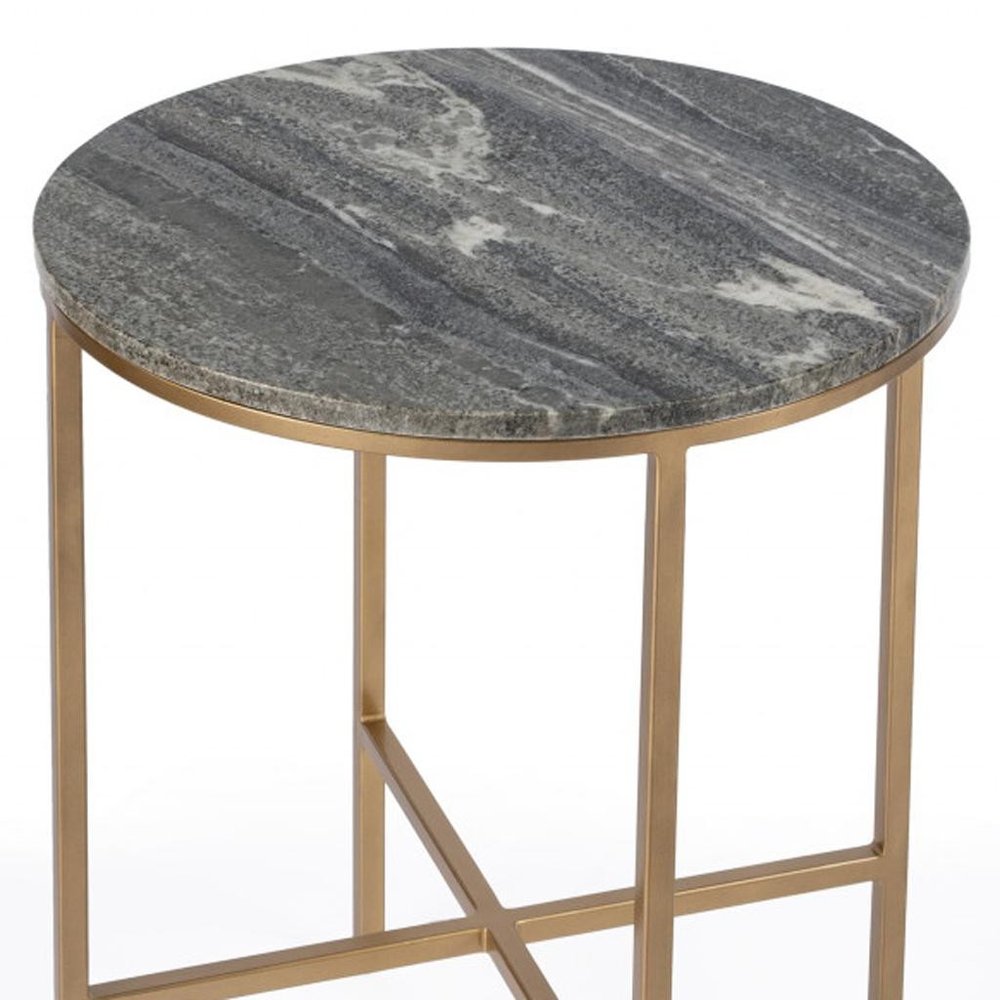 23" Brass And Gray Marble Round End Table HomeRoots