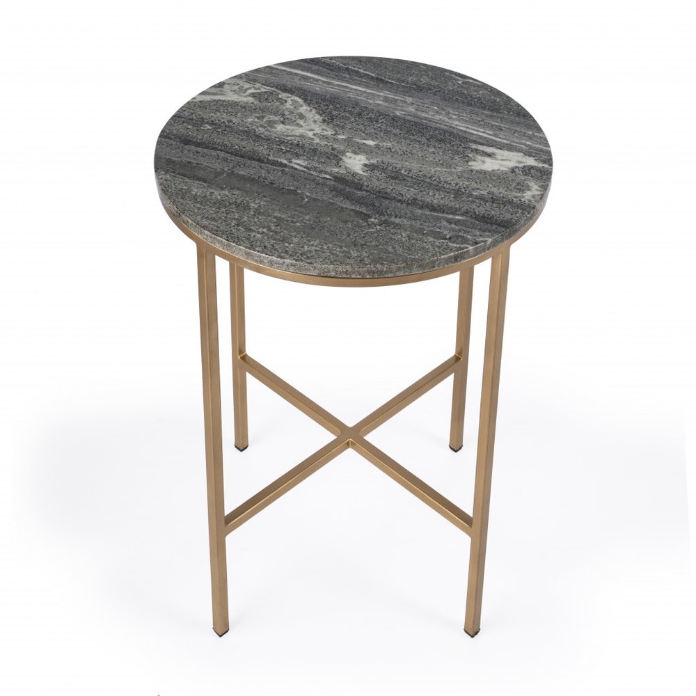 23" Brass And Gray Marble Round End Table HomeRoots