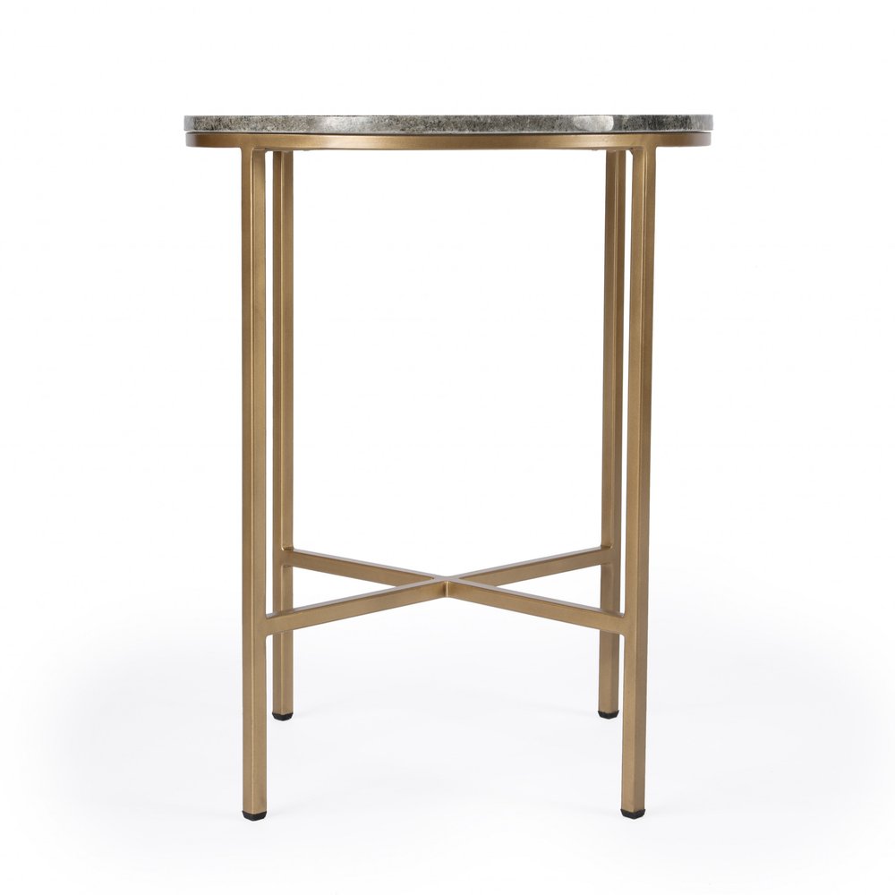 23" Brass And Gray Marble Round End Table HomeRoots