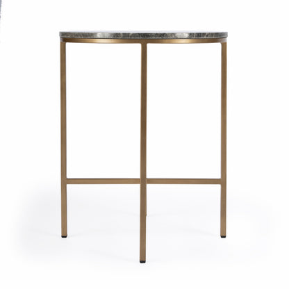 23" Brass And Gray Marble Round End Table