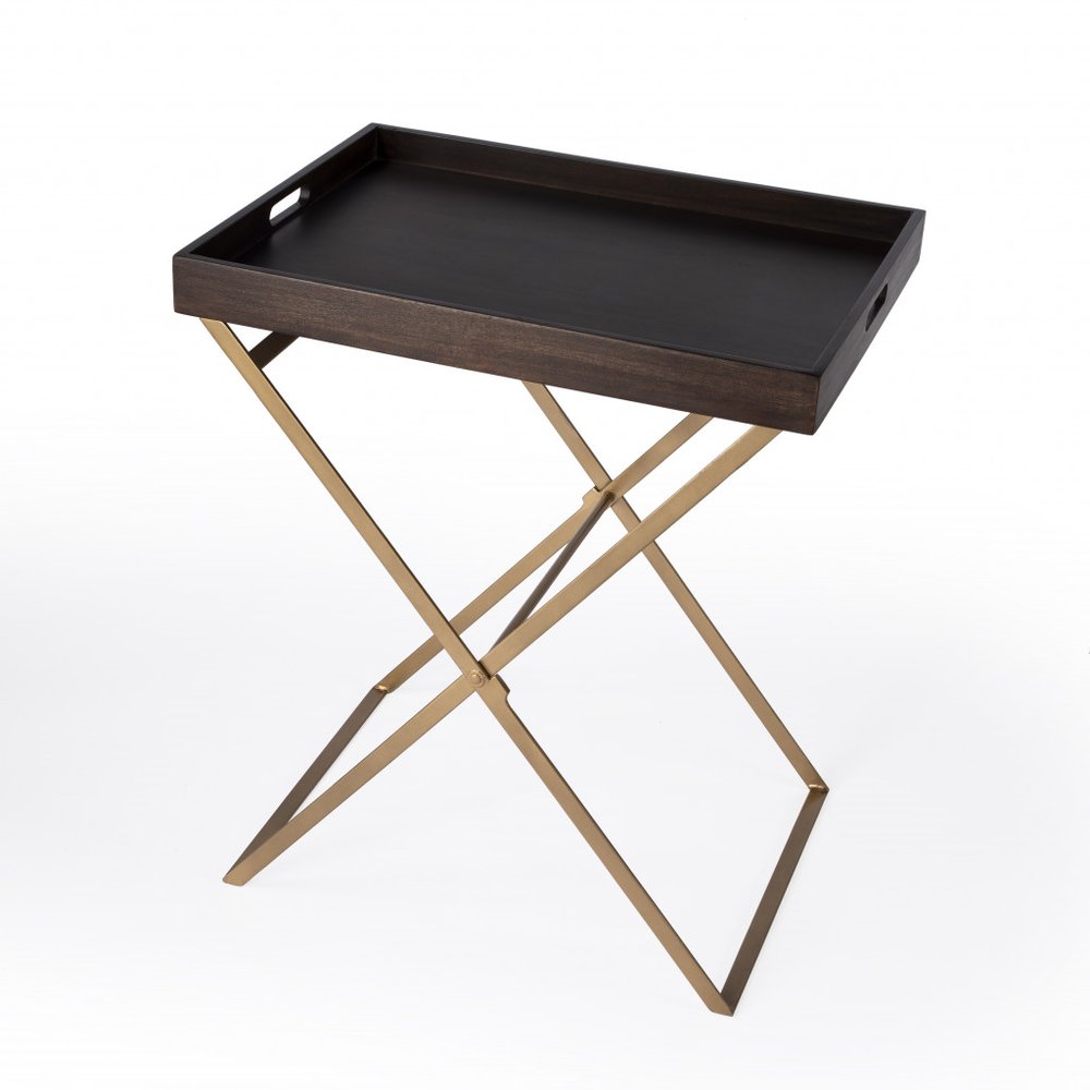 27" Gold And Walnut Solid Wood Rectangular End Table HomeRoots