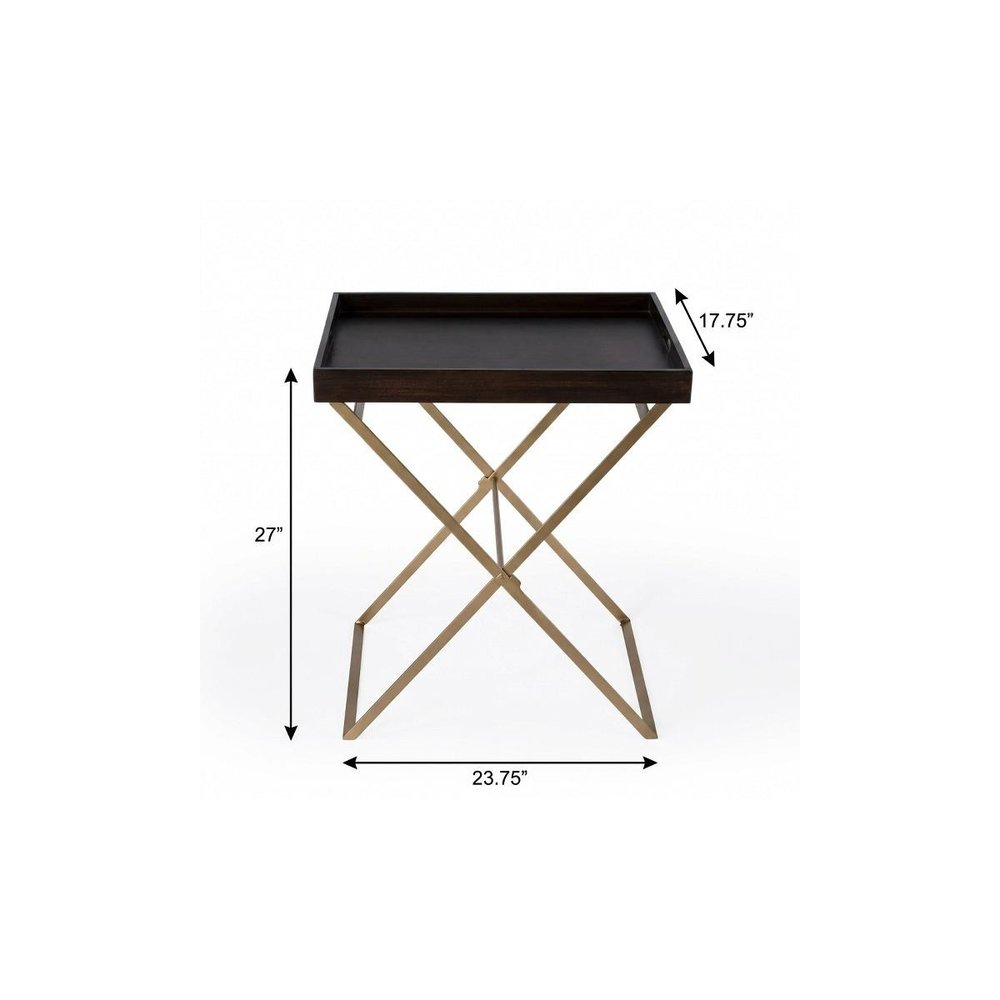 27" Gold And Walnut Solid Wood Rectangular End Table HomeRoots