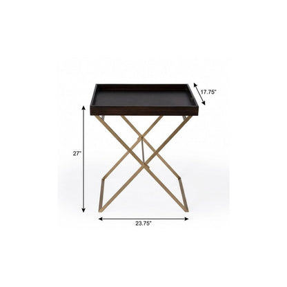 27" Gold And Walnut Solid Wood Rectangular End Table HomeRoots