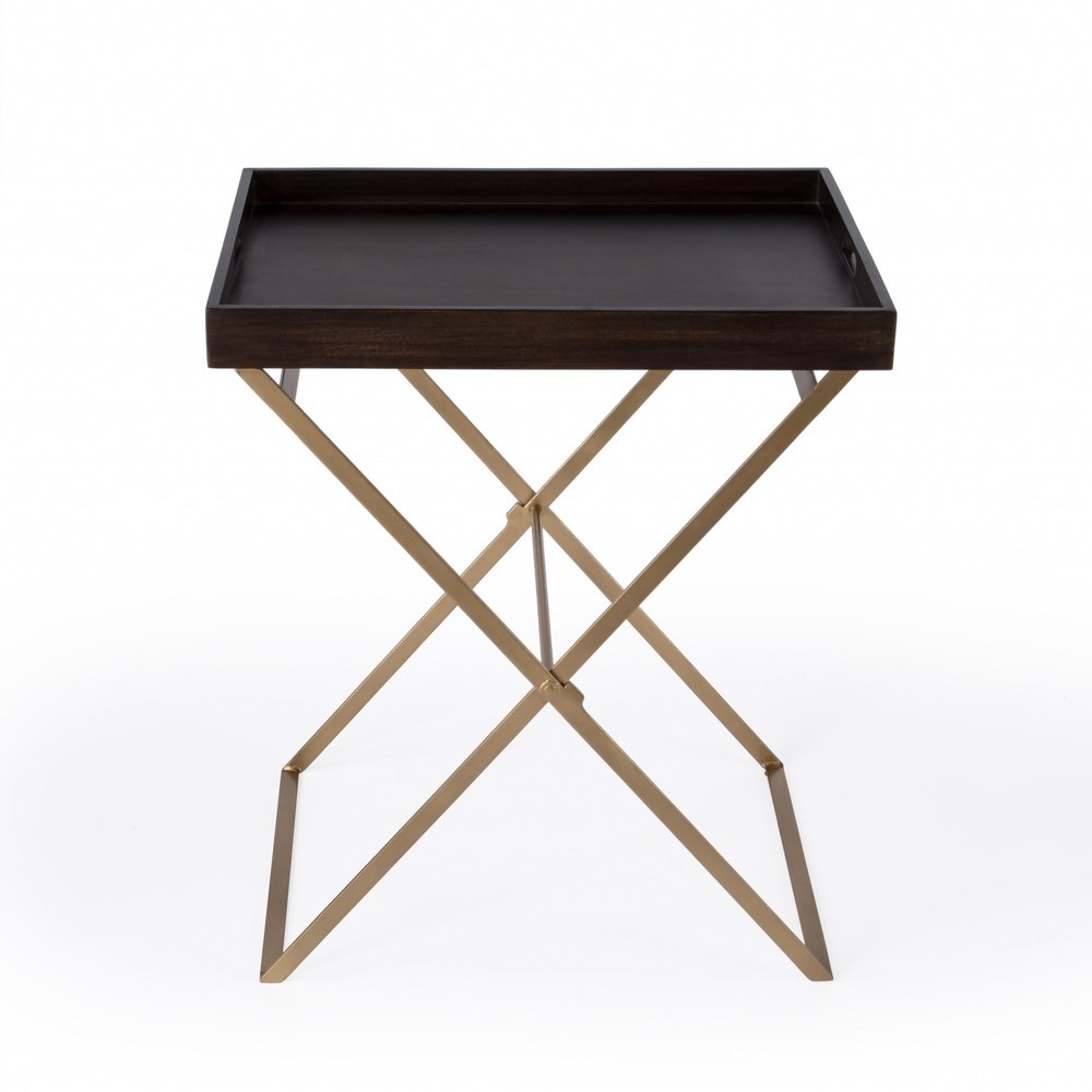 27" Gold And Walnut Solid Wood Rectangular End Table HomeRoots
