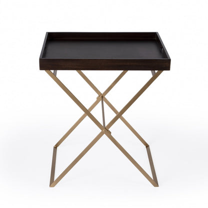27" Gold And Walnut Solid Wood Rectangular End Table HomeRoots