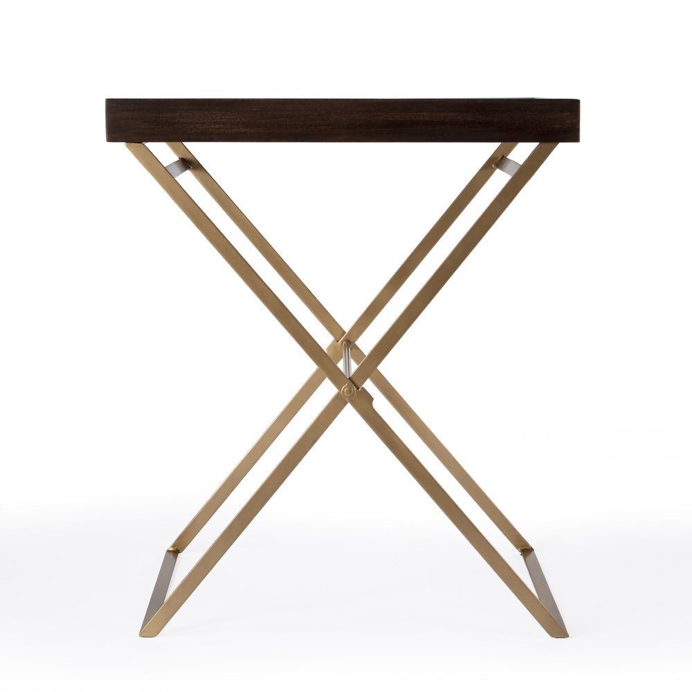 27" Gold And Walnut Solid Wood Rectangular End Table HomeRoots