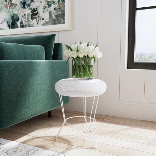 18" White Wire Round top End Table HomeRoots