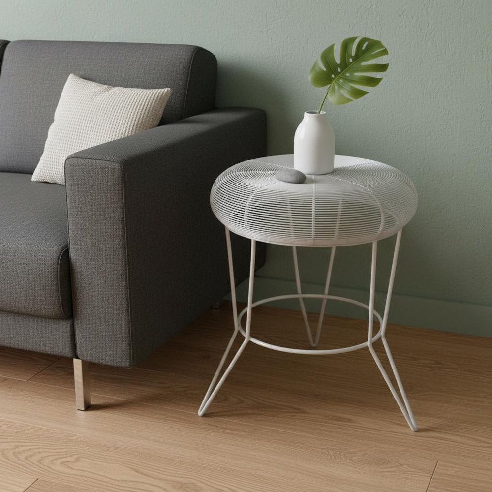 18" White Wire Round top End Table HomeRoots