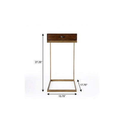 27" Natural Brown Solid And Manufactured Wood Square End Table With Drawer HomeRoots