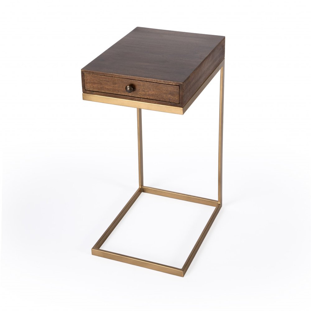 27" Natural Brown Solid And Manufactured Wood Square End Table With Drawer HomeRoots