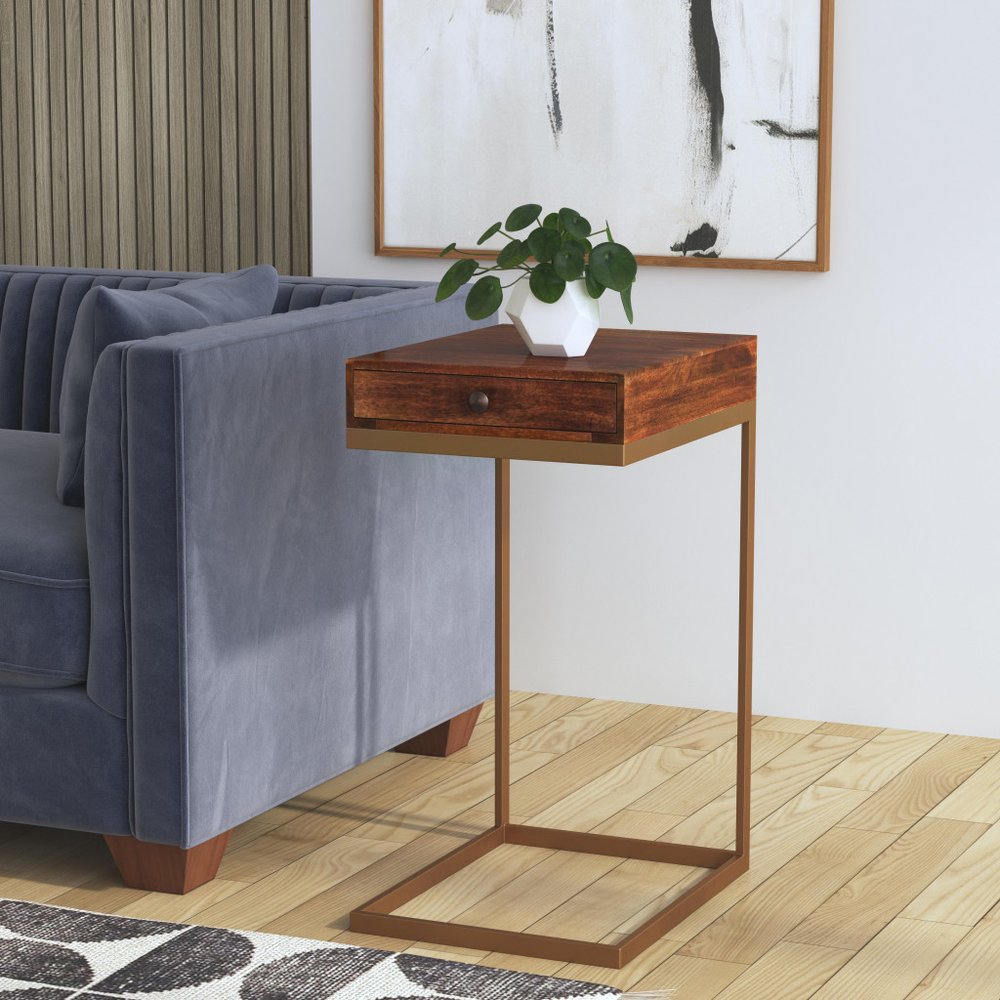 27" Natural Brown Solid And Manufactured Wood Square End Table With Drawer HomeRoots