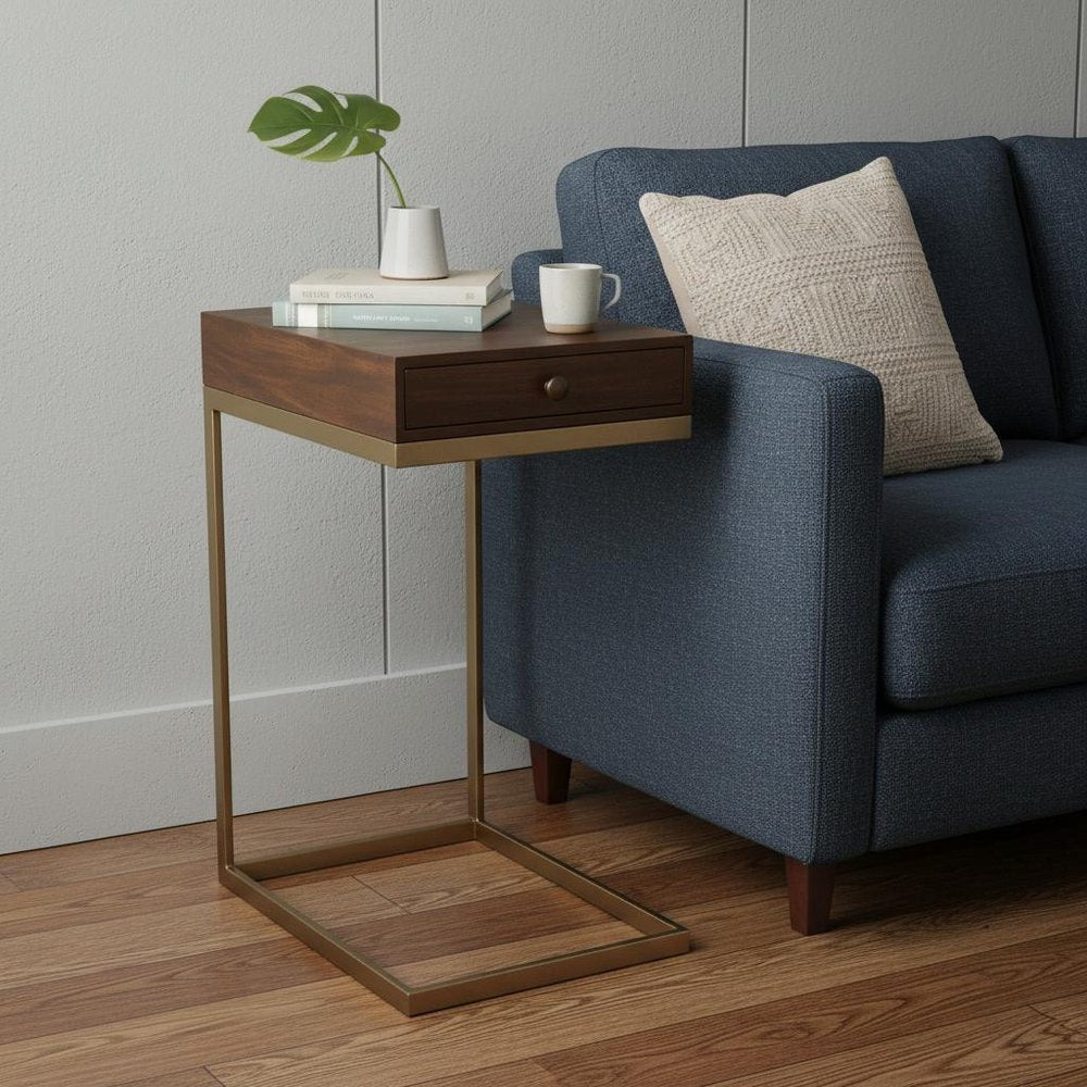 27" Natural Brown Solid And Manufactured Wood Square End Table With Drawer HomeRoots