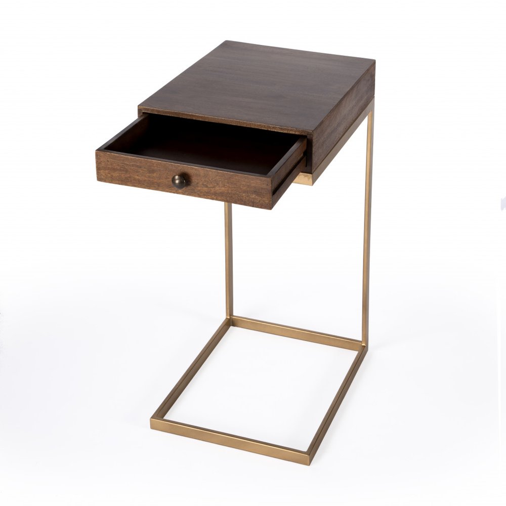 27" Natural Brown Solid And Manufactured Wood Square End Table With Drawer HomeRoots