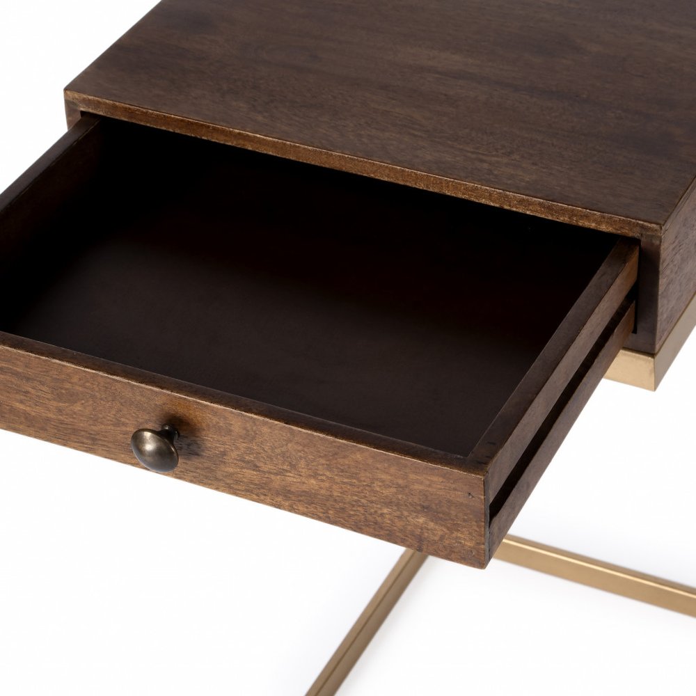 27" Natural Brown Solid And Manufactured Wood Square End Table With Drawer HomeRoots