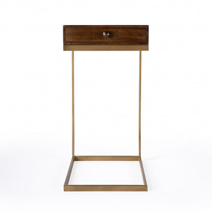 27" Natural Brown Solid And Manufactured Wood Square End Table With Drawer HomeRoots