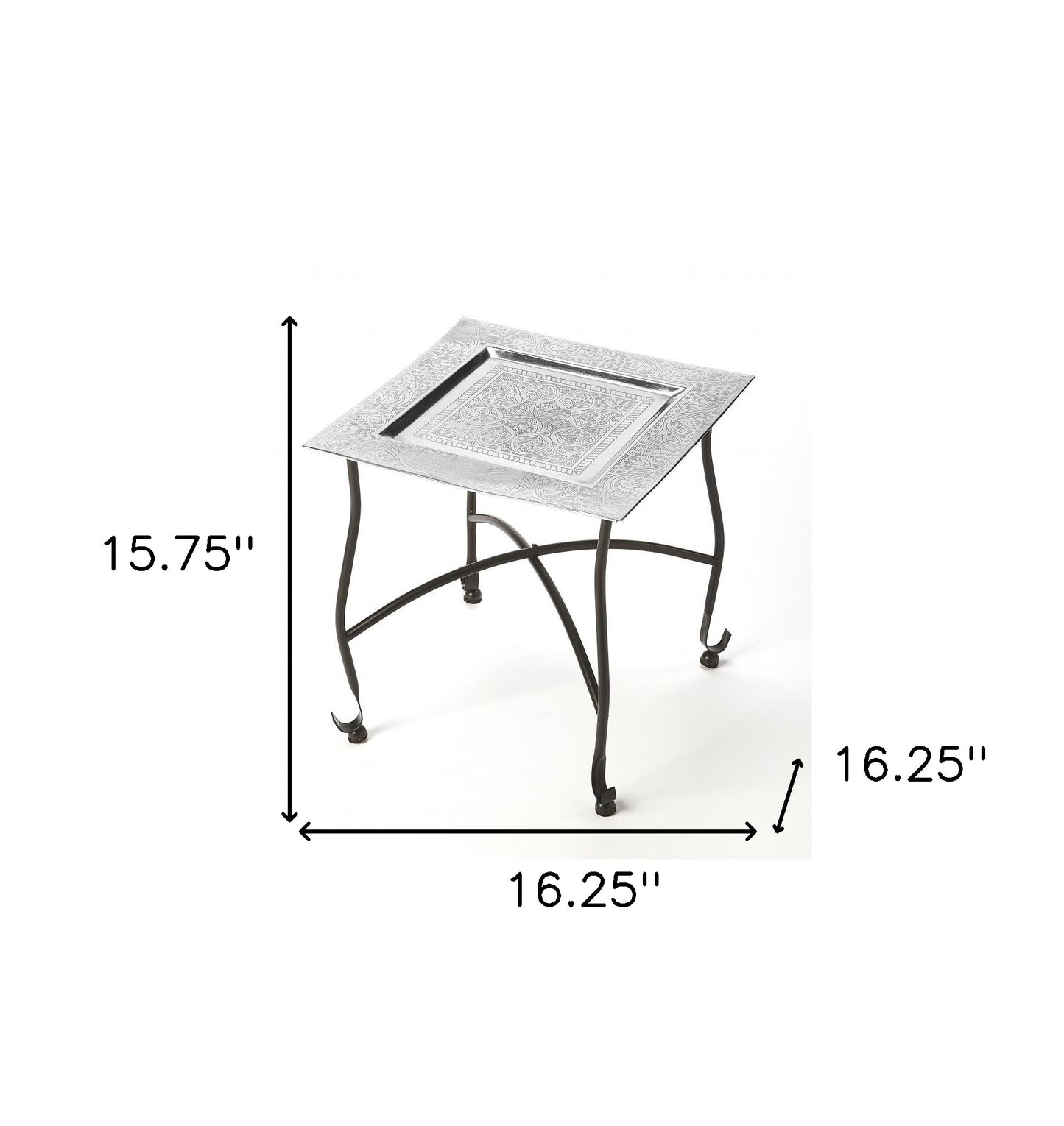 16" Black And Silver Textured Aluminum Square End Table