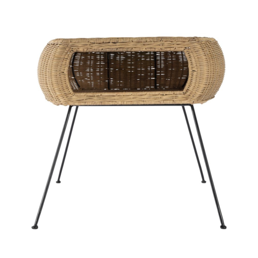 24" Black And Brown Distressed Rattan And Iron Round End Table With Shelf HomeRoots