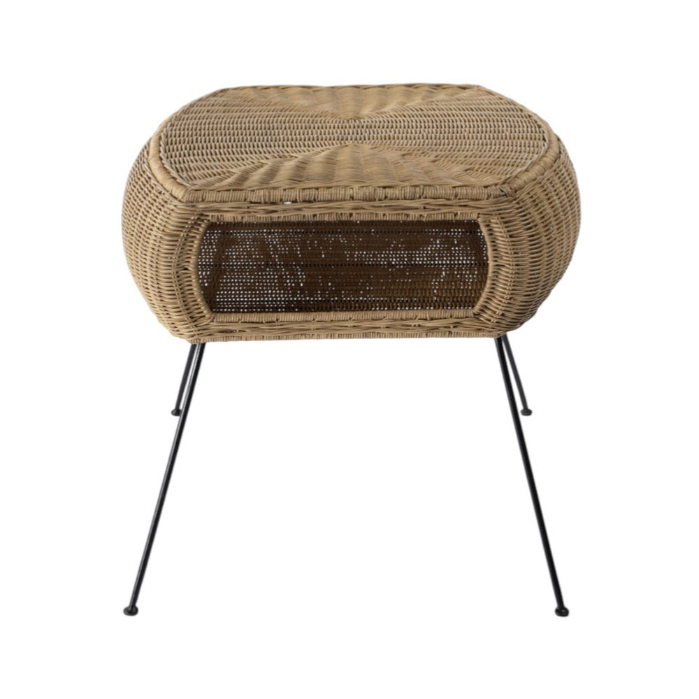 24" Black And Brown Distressed Rattan And Iron Round End Table With Shelf HomeRoots