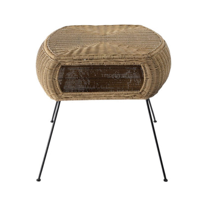 24" Black And Brown Distressed Rattan And Iron Round End Table With Shelf HomeRoots