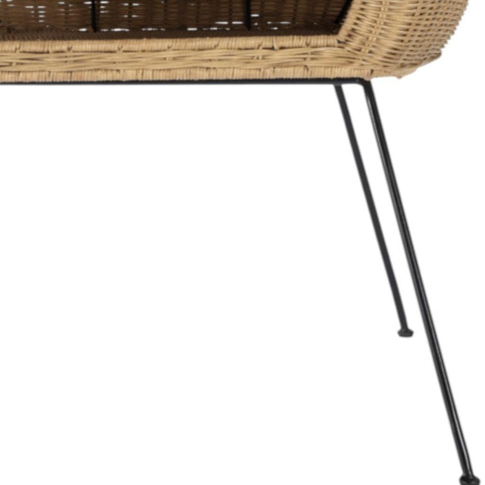 24" Black And Brown Distressed Rattan And Iron Round End Table With Shelf HomeRoots