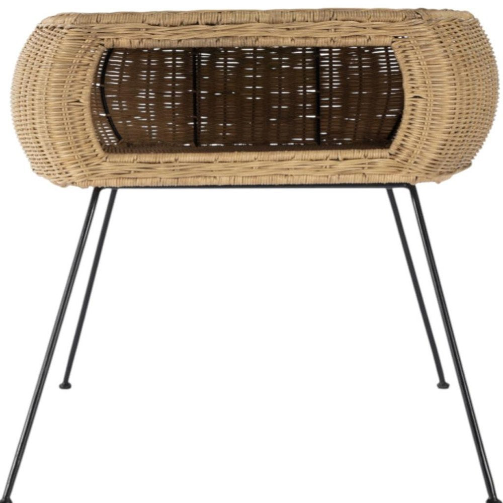 24" Black And Brown Distressed Rattan And Iron Round End Table With Shelf HomeRoots