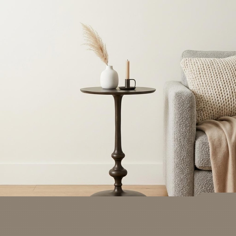 18" Dark Burnished Bronze Aluminum Round Top Pedestal End Table HomeRoots