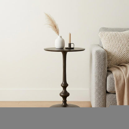 18" Dark Burnished Bronze Aluminum Round Top Pedestal End Table HomeRoots