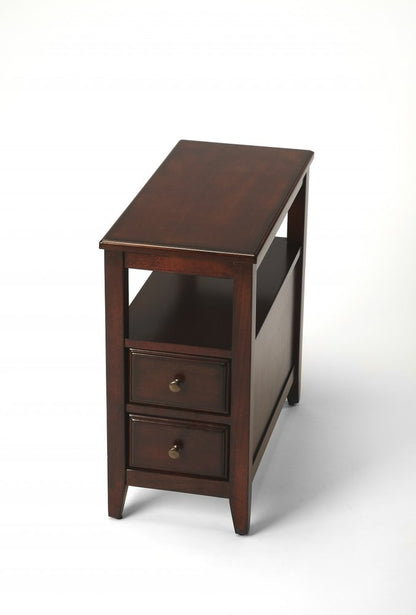 24" Dark Brown Manufactured Wood End Table With Two Drawers And Shelf HomeRoots